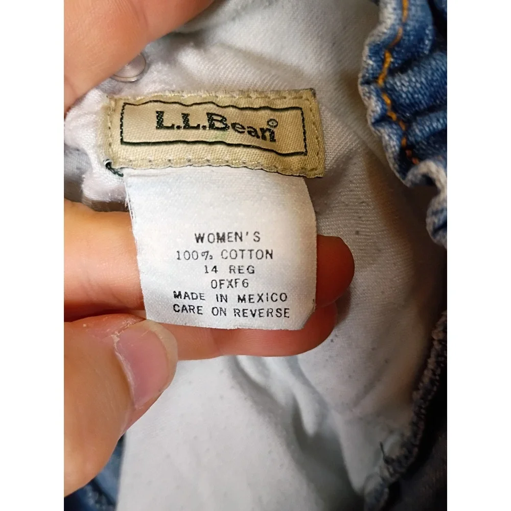Gorpcore L.L.Bean Women 14 Blue Denim High Rise Elastic Back Long Bermuda Shorts